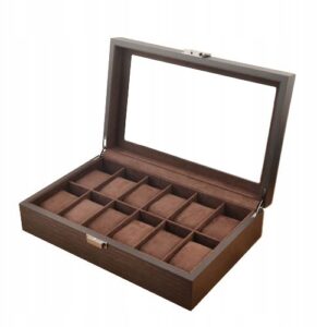 Pudełko etui szkatułka na zegarki 12 sztuk ciemny brąz