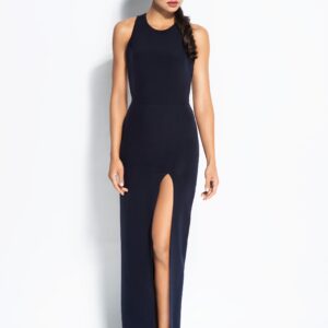 Długa sukienka z rozporkiem (Granatowy, S)