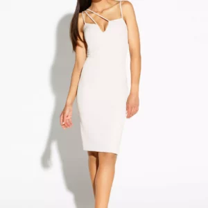 Dopasowana sukienka z podwójnymi ramiączkami (Beżowy, XL)