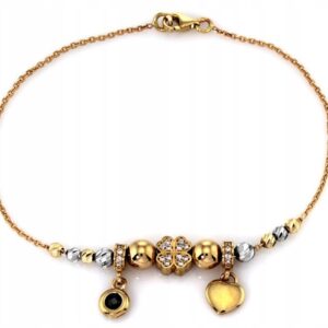 Złota Bransoletka 585 Modułowa Koniczynka Serce