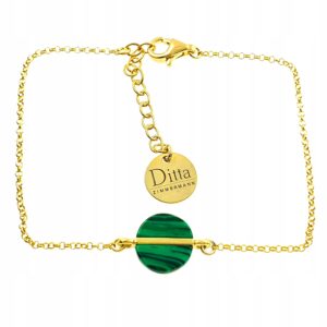 Bransoletka Celebrytka Pozłacana Malachit Srebro