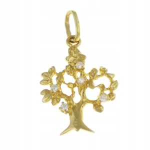 Złoty Wisiorek Drzewo Cyrkonie Złoto 585