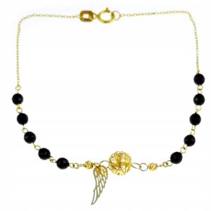 Złota Bransoletka Celebrytka 585 Skrzydło Kulka