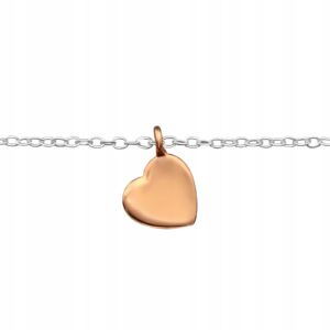 Bransoletka Na Nogę Różowe Złoto Serce Srebro 925