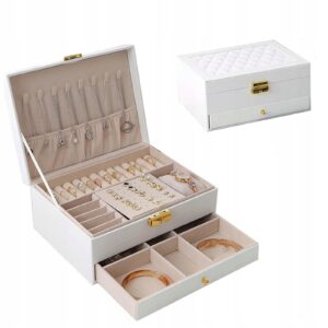 Szkatułka na biżuterię pudełko organizer kuferek biały 2-warstwowy