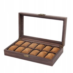 Pudełko organizer etui szkatułka na zegarki 12 sztuk jasny brąz