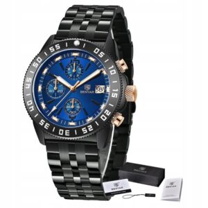 Zegarek Benyar BY5198 czarny niebieski bransoleta