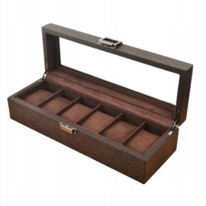 Pudełko etui szkatułka na zegarki 6 sztuk ciemny brąz
