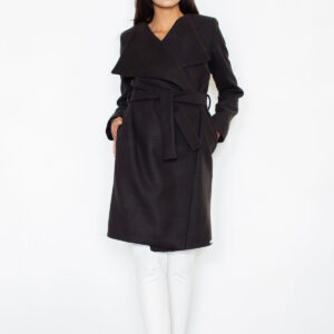 Elegancki płaszcz damski z flauszu (Czarny, XL)